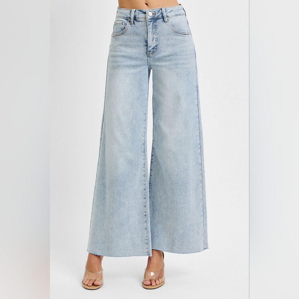 RISEN Palazzo High-Rise Ultra Baggy Wide Leg Cropped Ankle Jeans Denim Pants - Picture 12 of 16